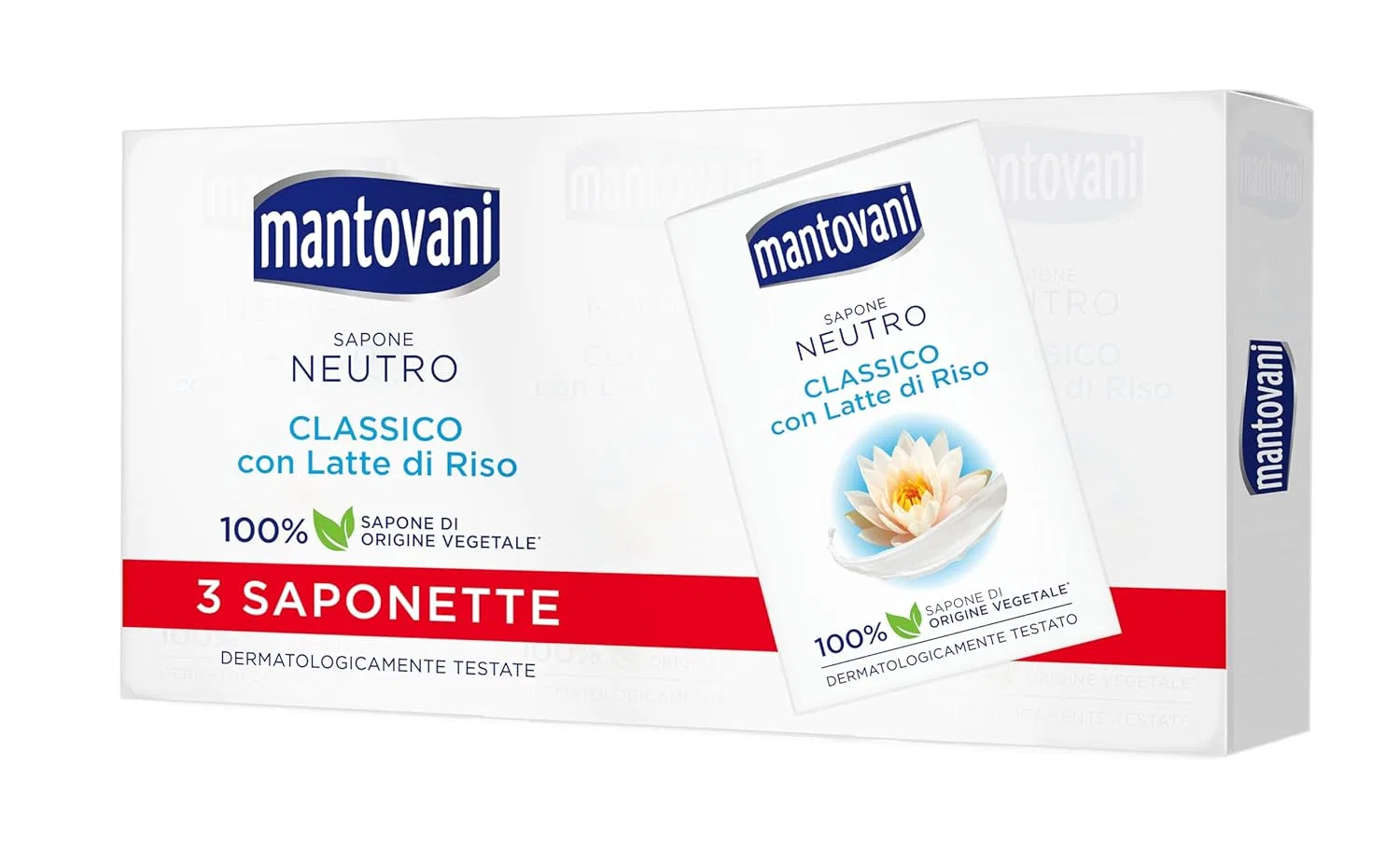 Твердое нейтральное мыло Mantovani с рисовым молоком, 3 x 90 г Mantovani