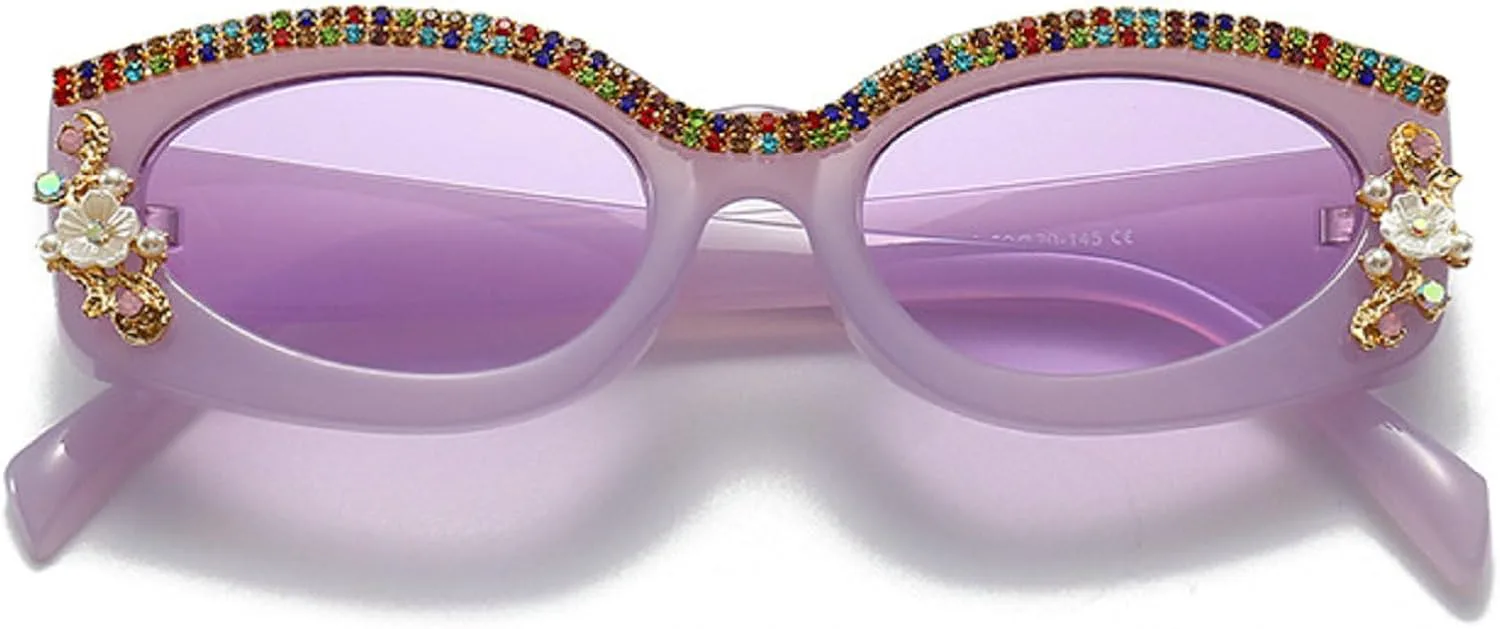 

Роскошные солнцезащитные очки с бриллиантами для женщин, модные овальные солнцезащитные очки со стразами, блестящие, сексуальные, черные mincl, 2pcs-gray&purple