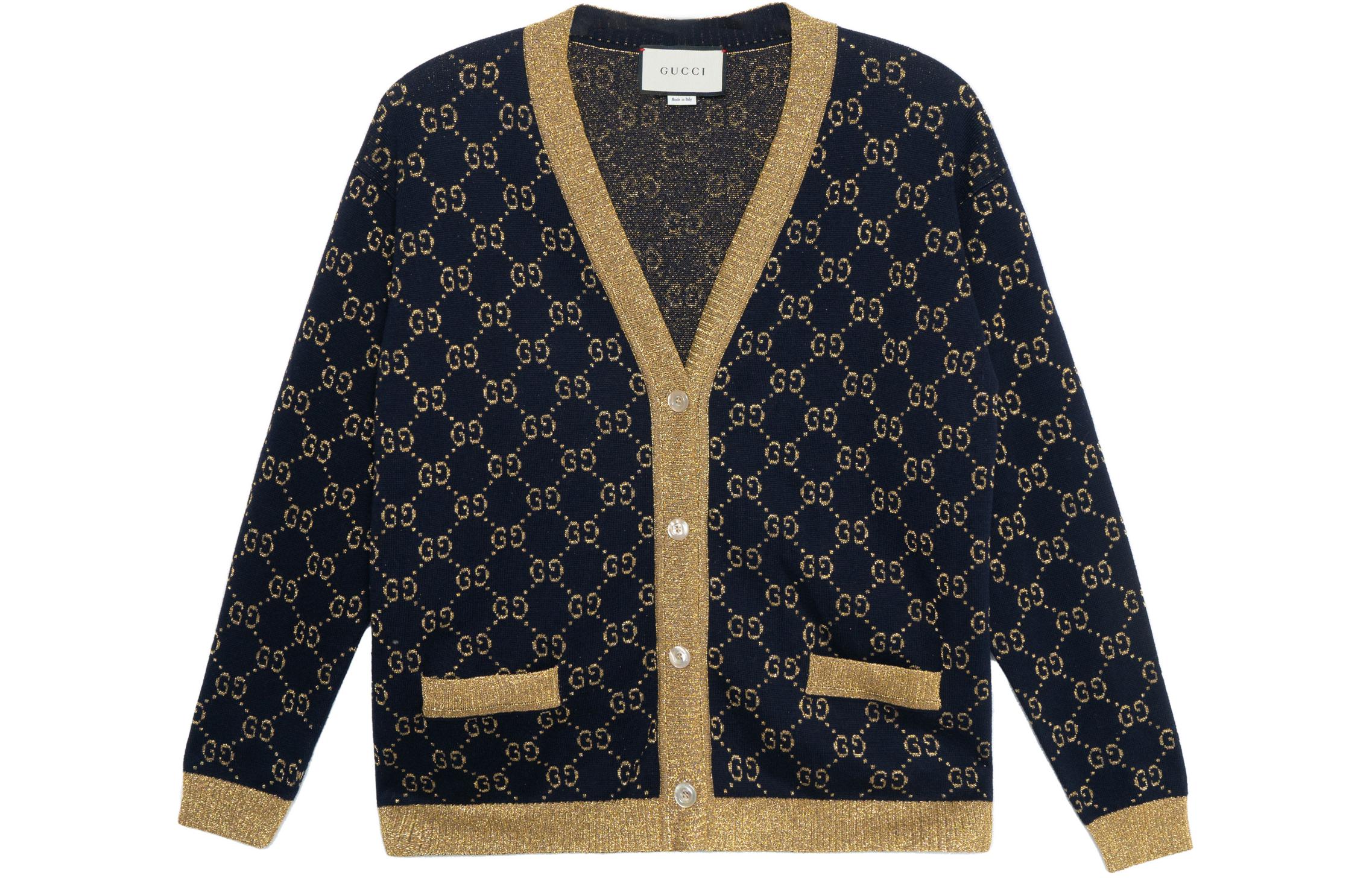 Gg supreme металлический кардиган GUCCI, темно-синий — фото 3