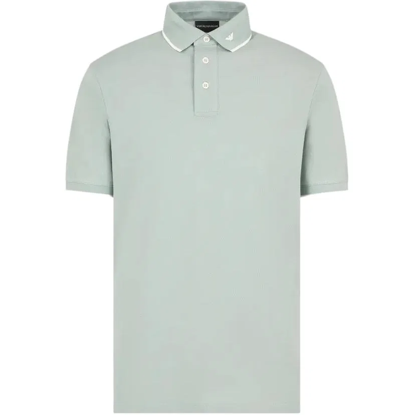 Поло из мерсеризованного пике с микровышивкой орла EMPORIO ARMANI, Light Green