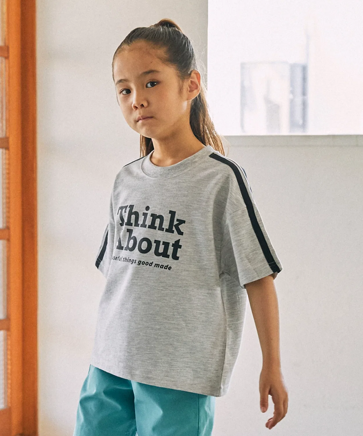 Футболка с принтом Think About, полуприлегающая, из полиэстера и хлопка, серый