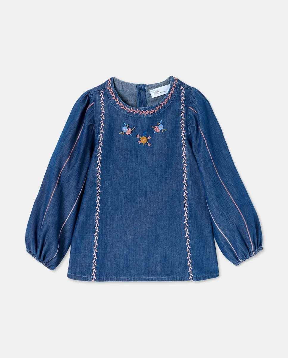 

Блузка с длинным рукавом Herringbone с вышивкой для девочки Kids El Corte Inglés, серый