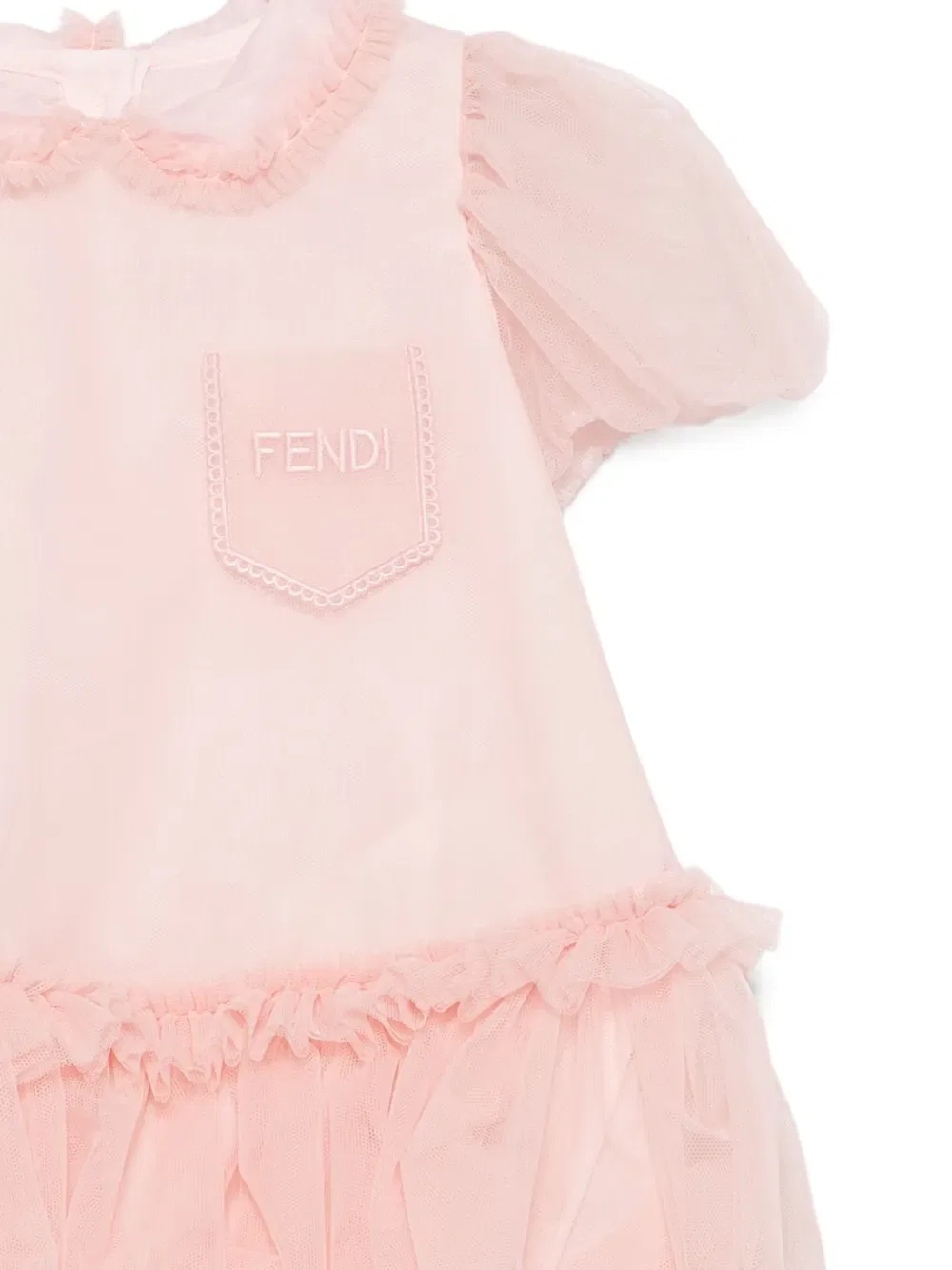 Платье с оборками и тюлевой накладкой Fendi Kids, розовый — фото 3