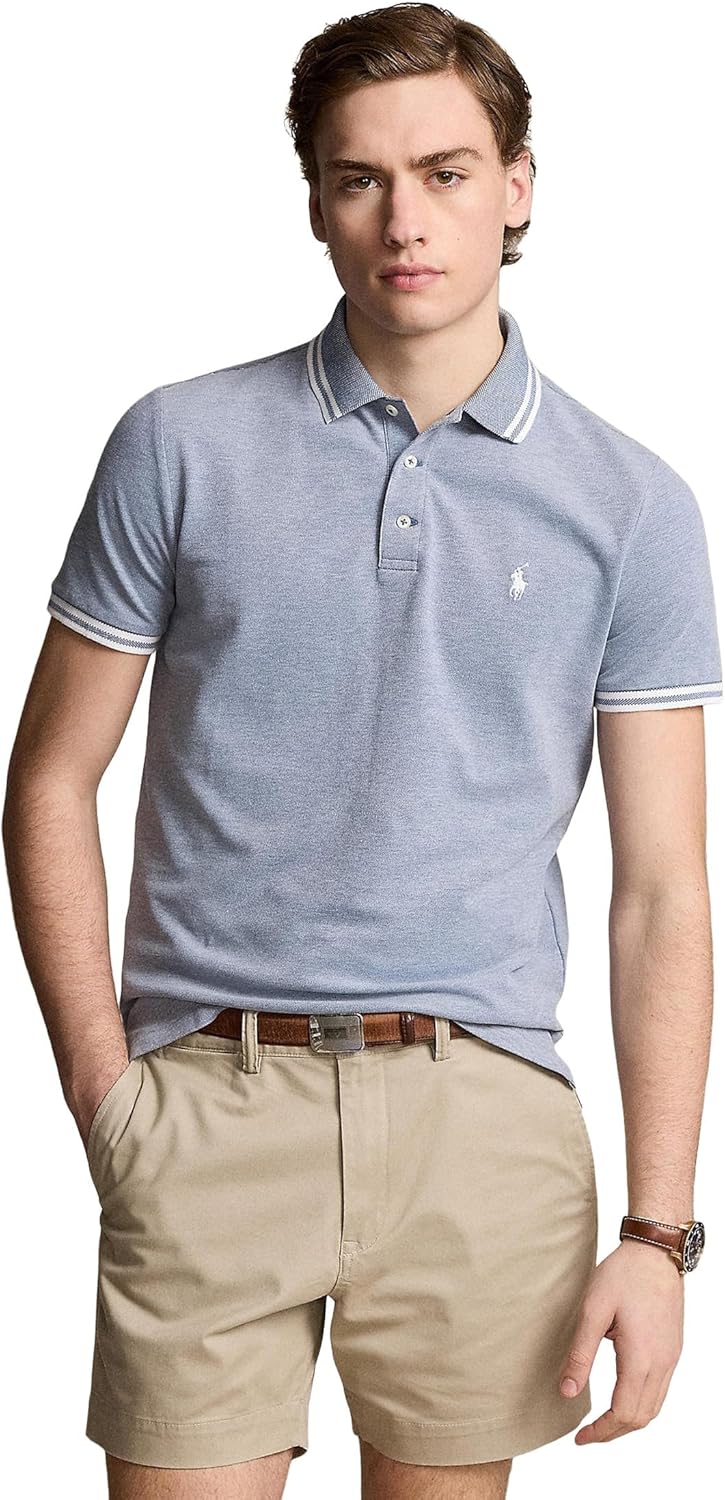 POLO RALPH LAUREN Мужская классическая футболка-поло Stretch Mesh, Old Royal/White