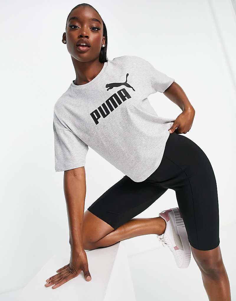 

Серая укороченная футболка с логотипом Puma Essentials