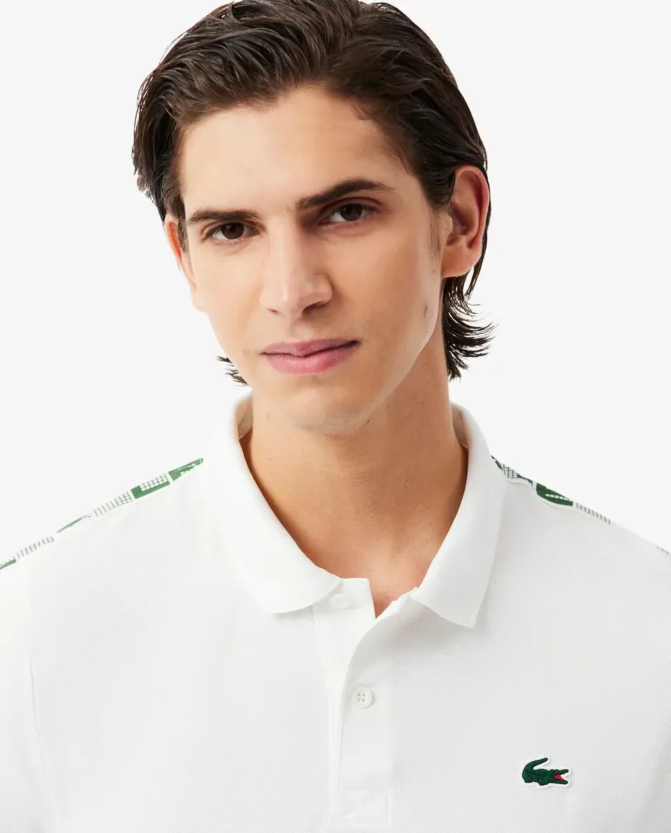Мужская теннисная футболка поло с полоской от бренда Ultra-Dry с коротким рукавом Lacoste, белый — фото 3