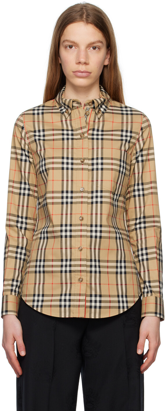 

Бежевая рубашка в клетку в винтажном стиле Burberry, цвет Archive beige