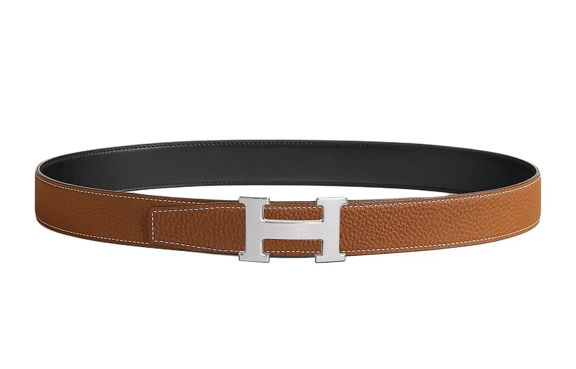 HERMES Мужской ремень из телячьей кожи черно-коричневый шириной 3,2 см, Black/Brown — фото 3