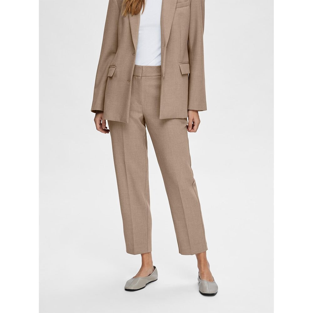 

Брюки Selected Rita-Ria Crop Mid Waist, бежевый
