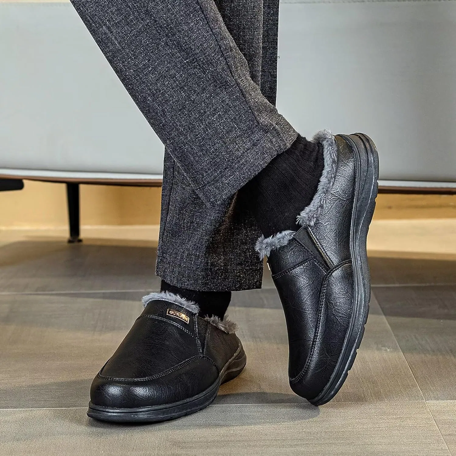 Тапочки с плюшевой подкладкой, на нескользящей подошве, Black BUGUKI — фото 2