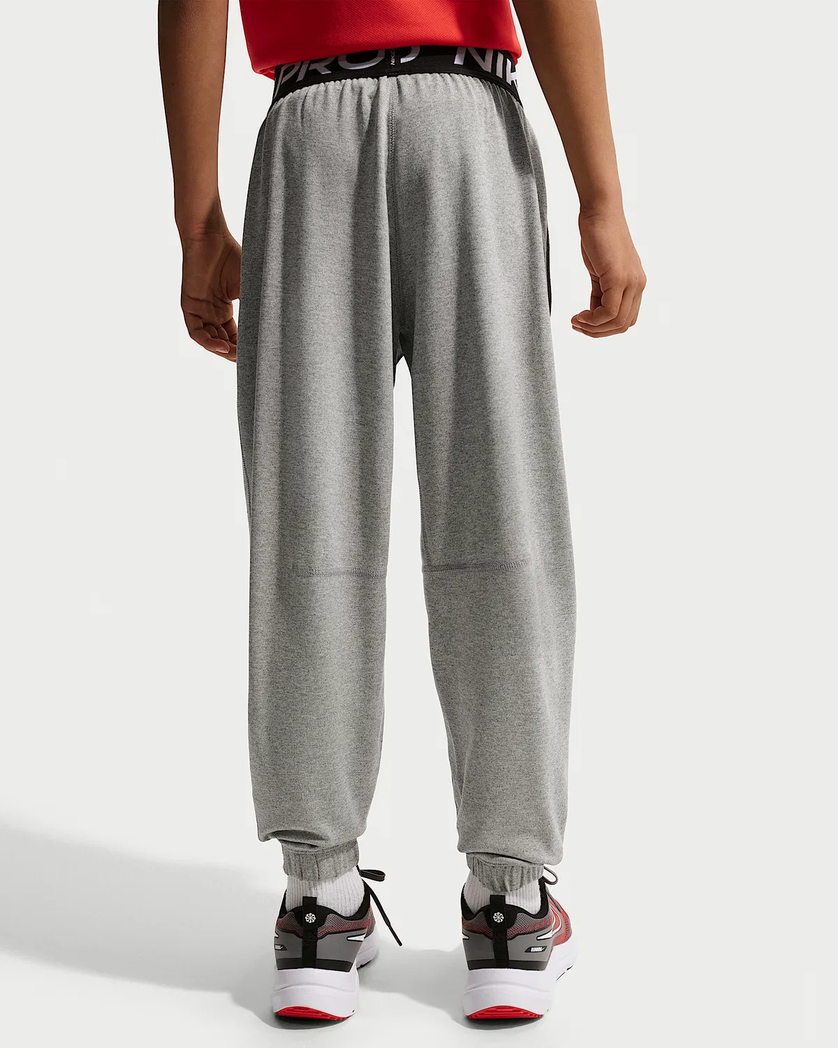 Детские (мальчики) спортивные штаны Nike Pro Dri-FIT из флиса, Dark Grey Heather/White/Black — фото 3