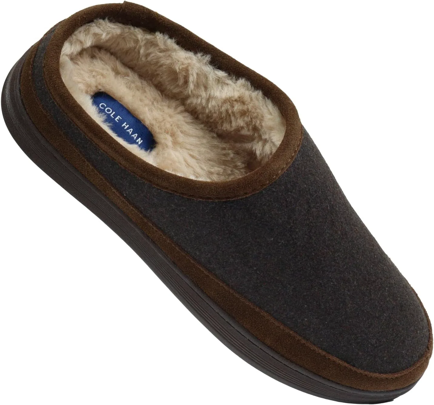 Мужские сабо Cole Haan для использования внутри и снаружи - мягкие тапочки на молнии, с амортизирующей стелькой, шерстяным верхом, прочной подошвой, удобной посадкой, коричневый — фото 4
