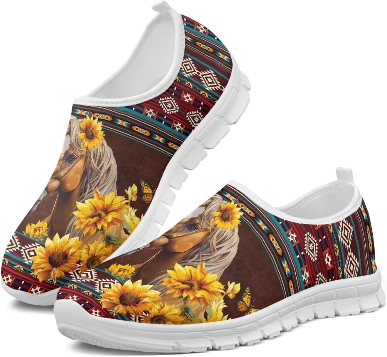 

Женские кроссовки Glomenade с принтом с животных и племенных мотивов, мужские дышащие кроссовки из сетки, носочные кроссовки, модные слипоны, противоскользящие теннисные кроссовки, Tribal Horse