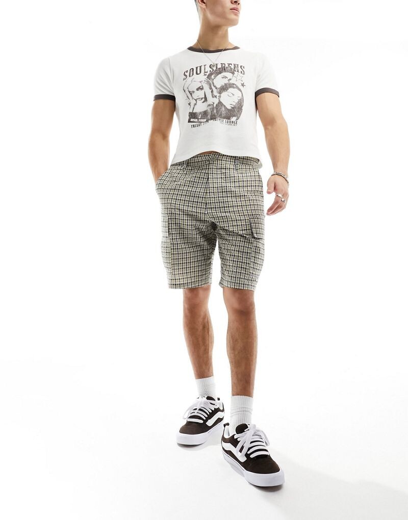 Текстурированные шорты карго в клетку ASOS DESIGN