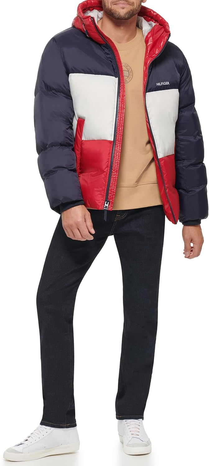 Мужская стеганая куртка-пуховик Tommy Hilfiger Mens свободного кроя, Midnight/Ice/Red — фото 2