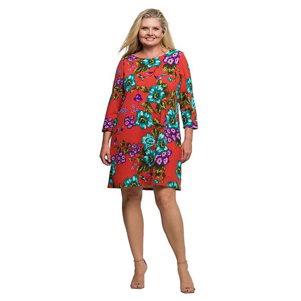 

Платье A-line с рукавом три четверти до колена Plus size 24Seven Comfort Apparel, Orange Multi