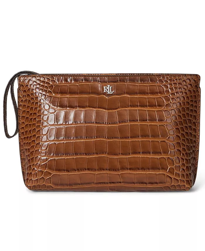 

Сумка Crocodile-Embossed Leather Large Pouch Lauren Ralph Lauren, коричневый