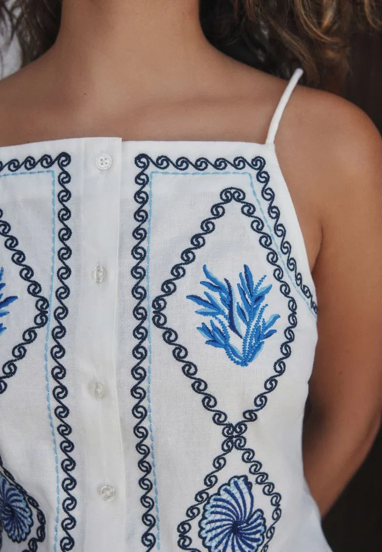 Платье мини с вышивкой, из льна, Summer Dresses Next, белый — фото 4