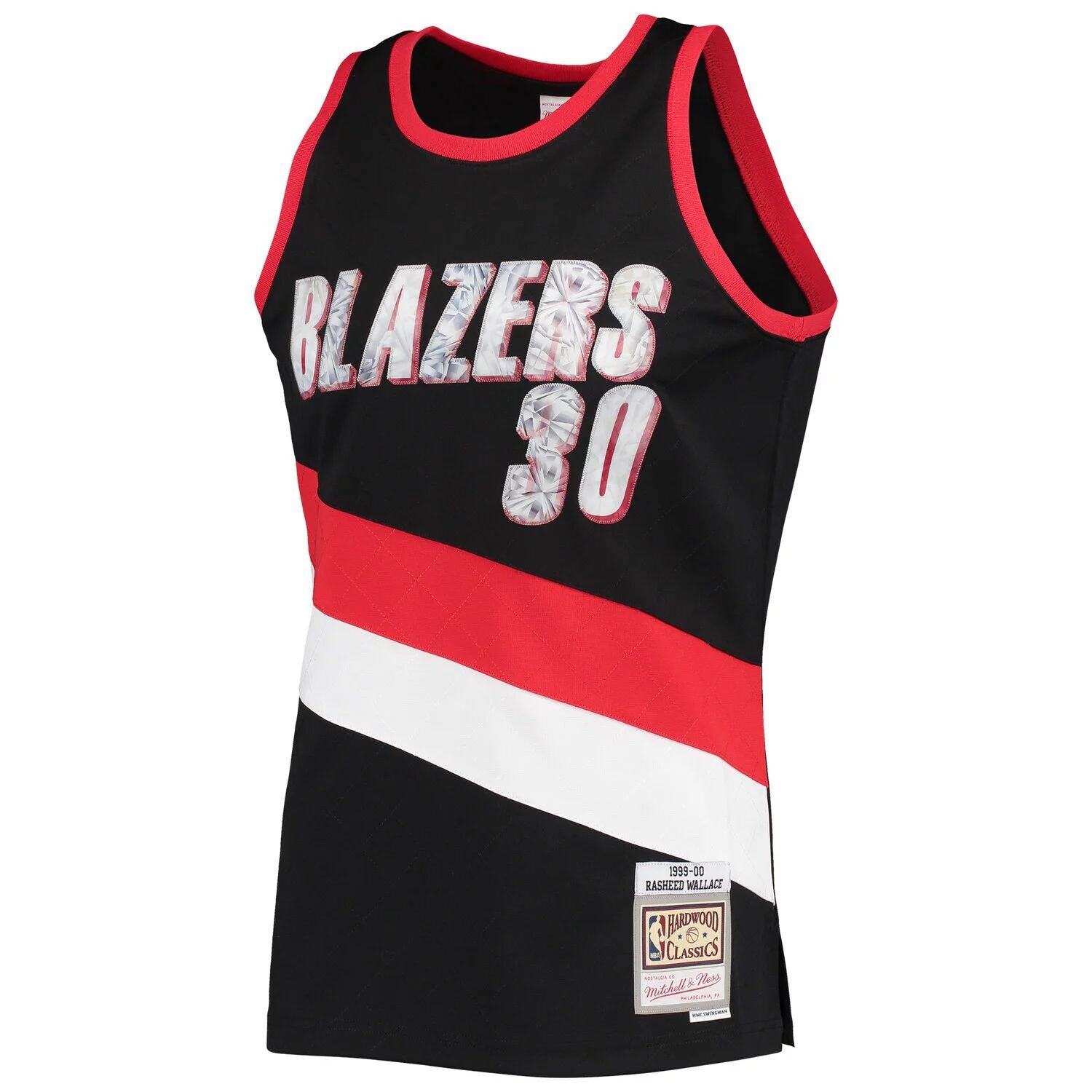 

Мужские черные спортивные штаны Mitchell & Ness Rasheed Wallace Portland Trail Blazers 1999-00 Hardwood Classics 75th Anniversary Diamond Swingman Jersey, Черный, Мужские черные спортивные штаны Mitchell & Ness Rasheed Wallace Portland Trail Blazers 1999-