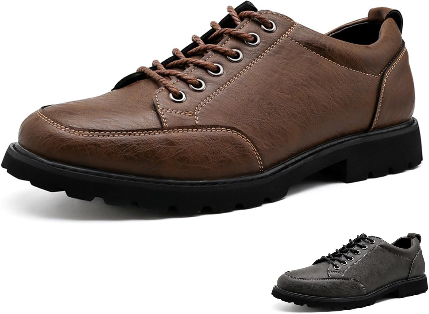 

Мужские кожаные кроссовки с круглым носком, классический блок каблук, модные кроссовки, ретро, удобные шнуровки, мягкая подошва, повседневная езда, офисные деловые туфли Nsneond, коричневый