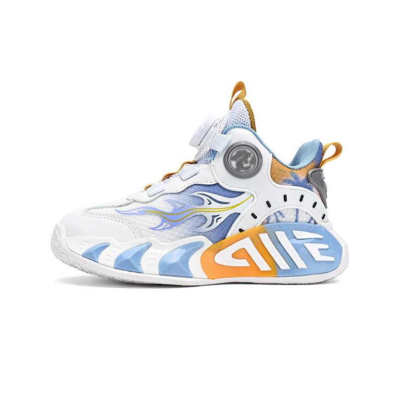 

Легкие, амортизирующие, нескользящие, износостойкие, высокие детские баскетбольные кроссовки для детей Wooden Rabbit, синий/желтый