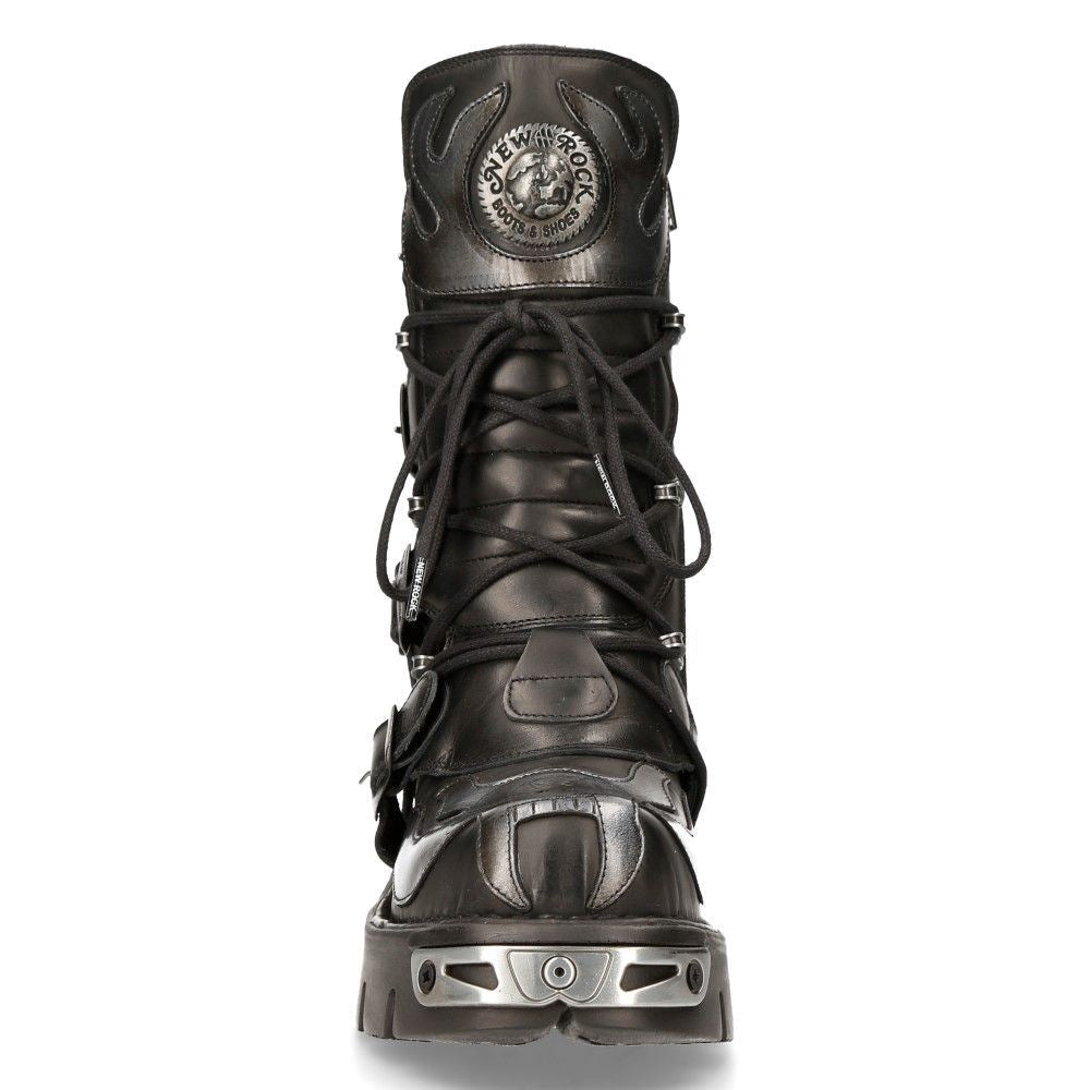 Новые рокерские мотоциклетные ботинки New Rock Flame Accented из черной/серебристой кожи - 107-S2 — фото 4