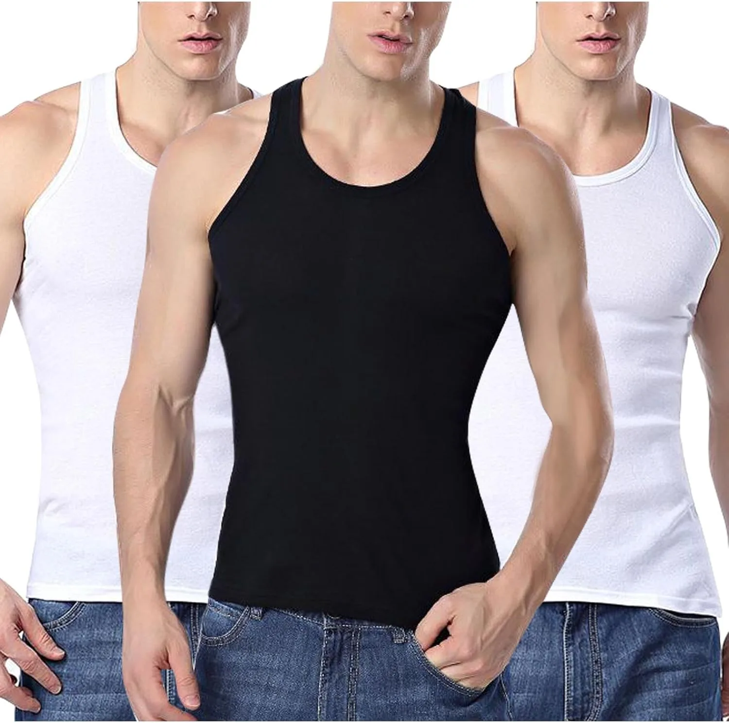 3 упаковки мужских майок A-Shirt из хлопка для тренировок — фото 2