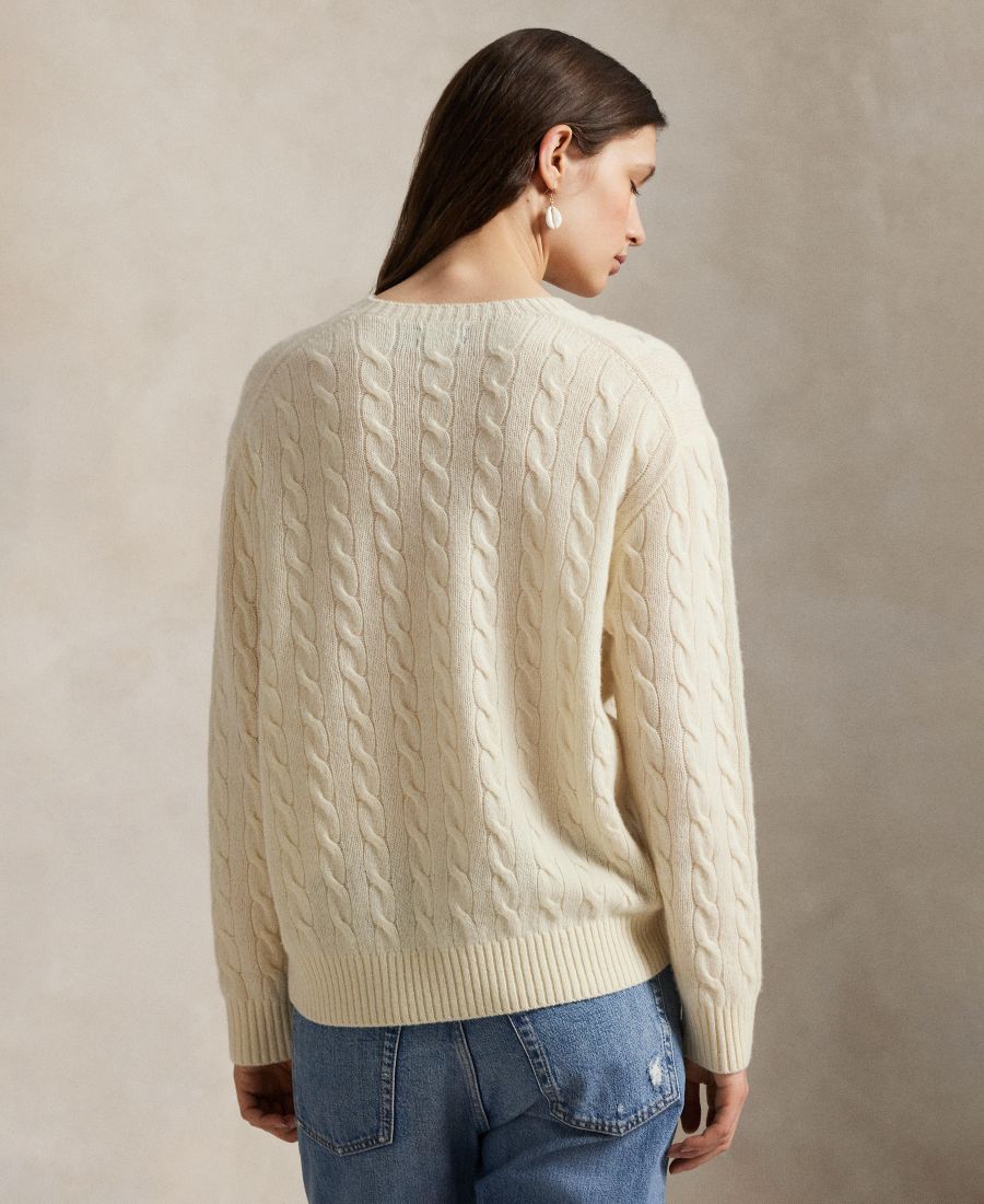 Женский свитер с круглым вырезом из шерсти и кашемира с косами Polo Ralph Lauren, Authentic Cream — фото 2