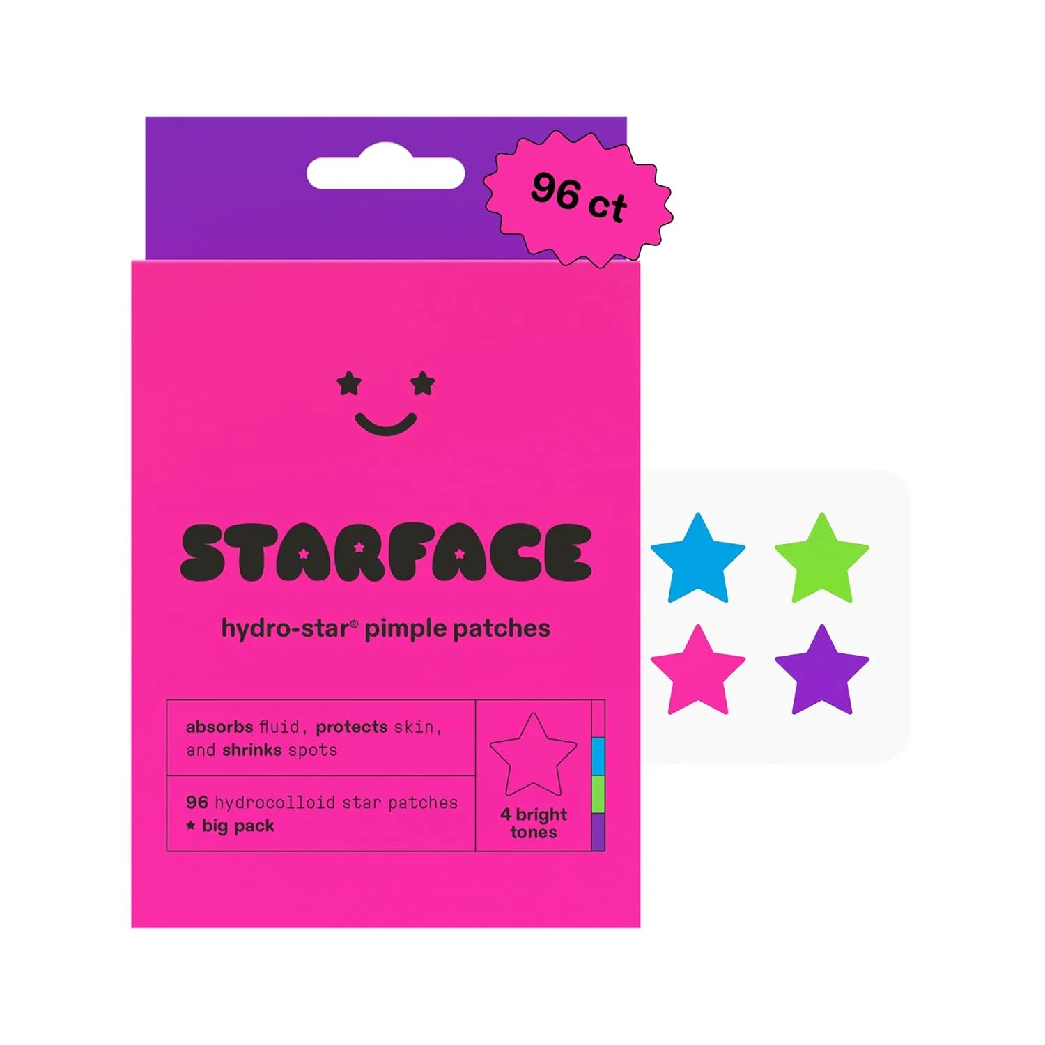 Набор разноцветных гидроколлоидных патчей от прыщей «World Party Pack Hydro-Stars» от Starface Starface World, Colourful Hydrocolloid Stars