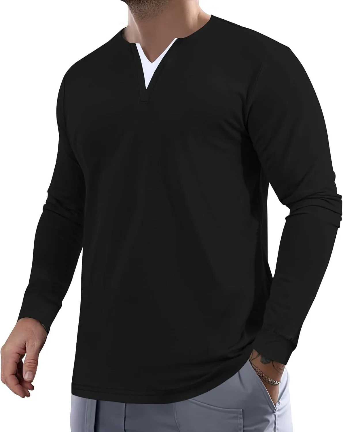 

Мужская футболка с V-образным вырезом Casual Long Sleeve Slim Angbater