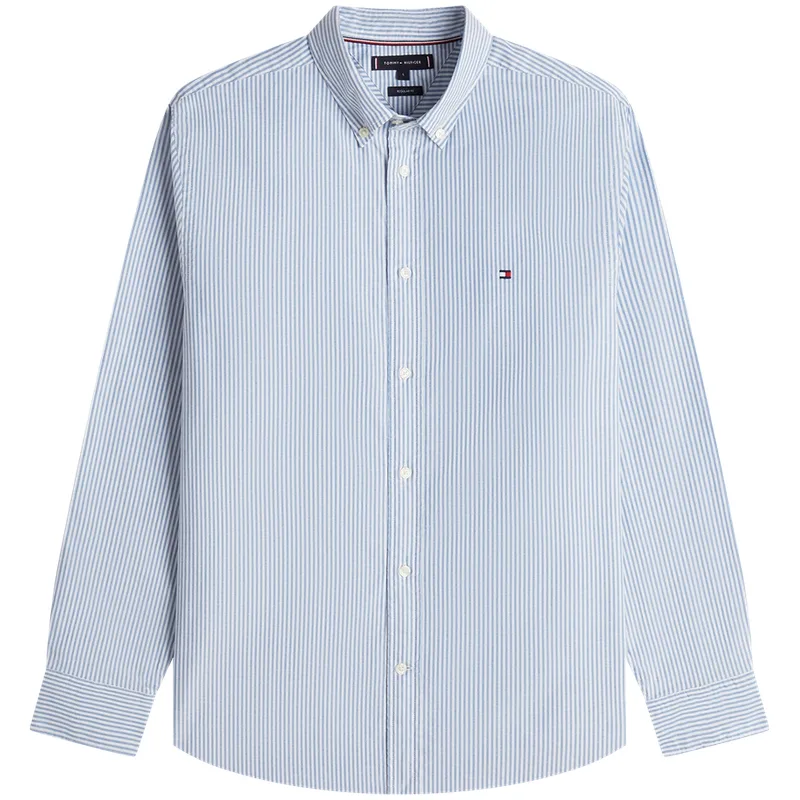 Tommy Hilfiger Рубашка мужская Blue White Stripes 0A4 Lapel Moderate