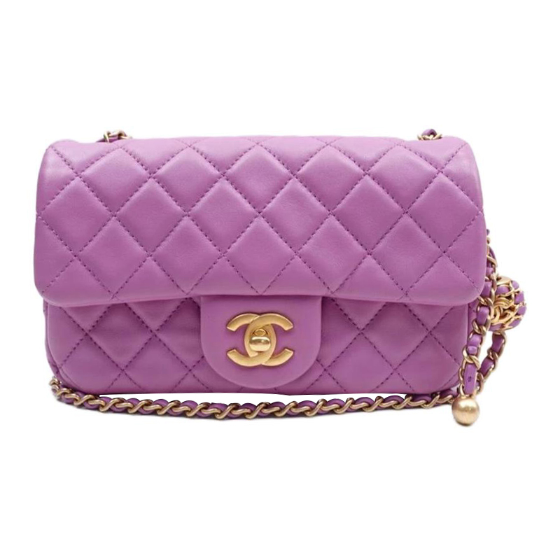 

CHANEL Классическая сумка через плечо из овчины с клапаном, цвет: фиолетовый, мини, женская