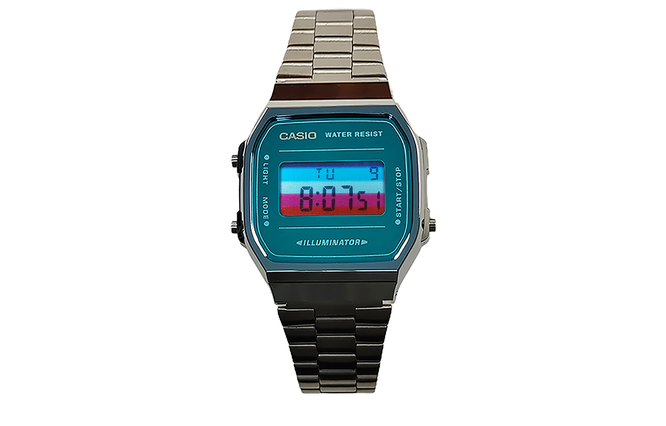 

CASIO Часы Retrofit Series Quartz Movement Stainless Steel Strap Watch Men's Watch Blue Dial, Blue Dial with Blue and Red Stripes and Blue Crystal Lens
