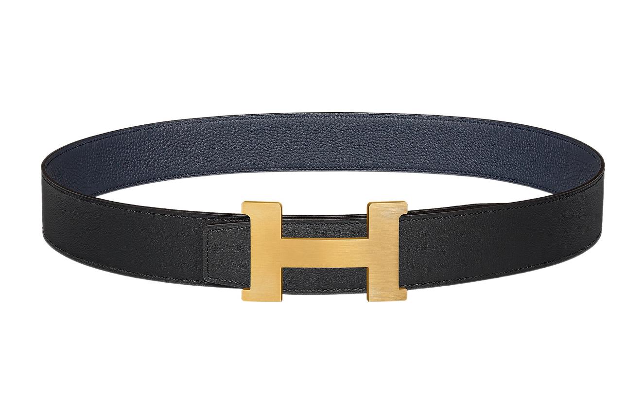

HERMES Мужской ремень из коровьей кожи черный и темно-синий шириной 3,8 см, Black/Midnight Blue