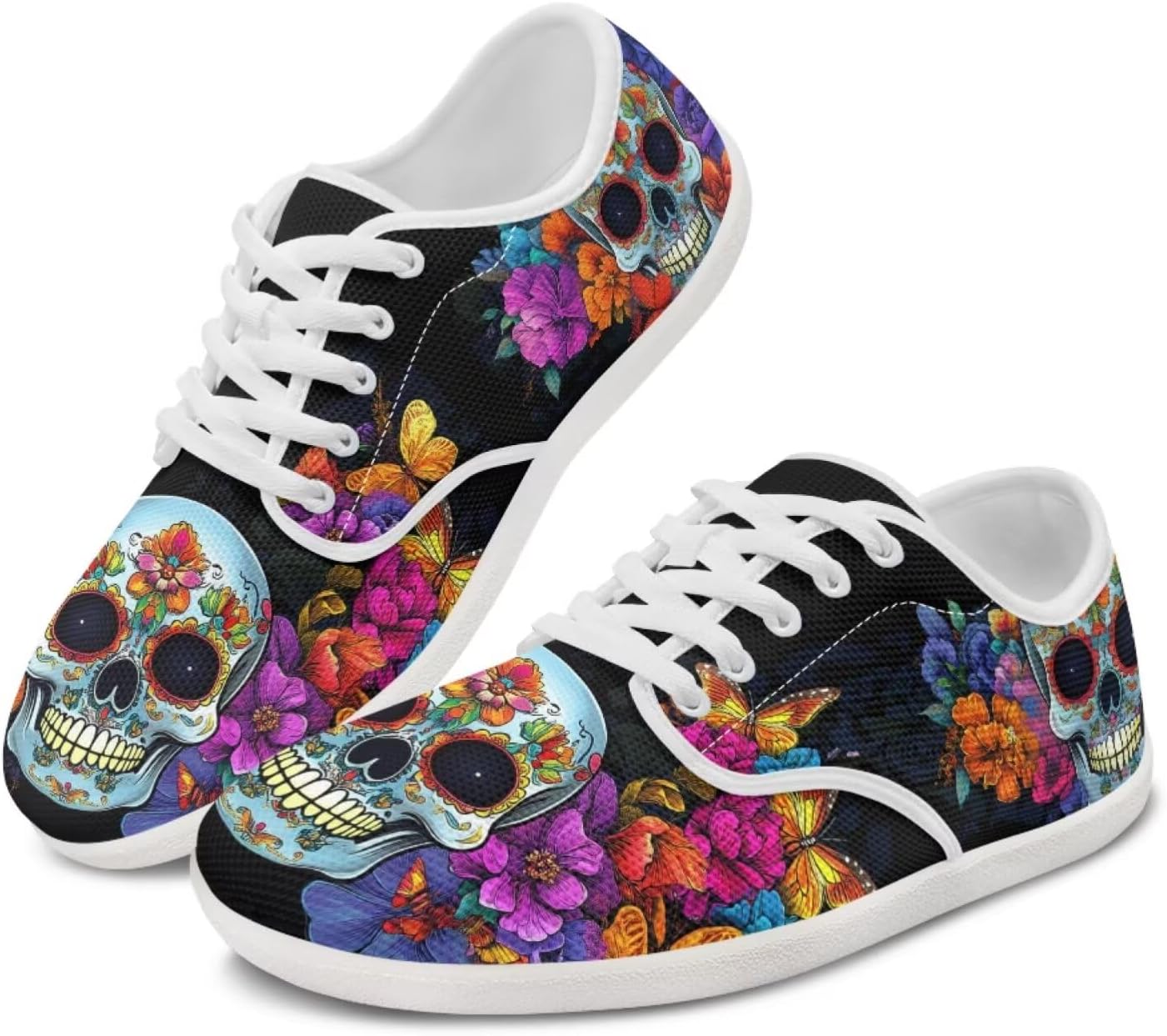 

Мужские обувь с широкой носочной частью Минималистичная обувь Легкие туфли без шнуровки для прогулок для женщин и мужчин Pointodoor, Skull Butterfly Flower