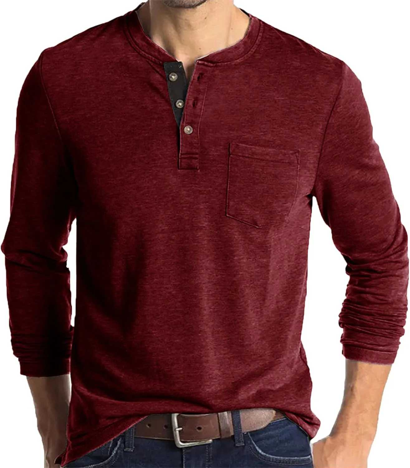 

Akklian мужская хлопковая футболка с длинным рукавом и пуговицами