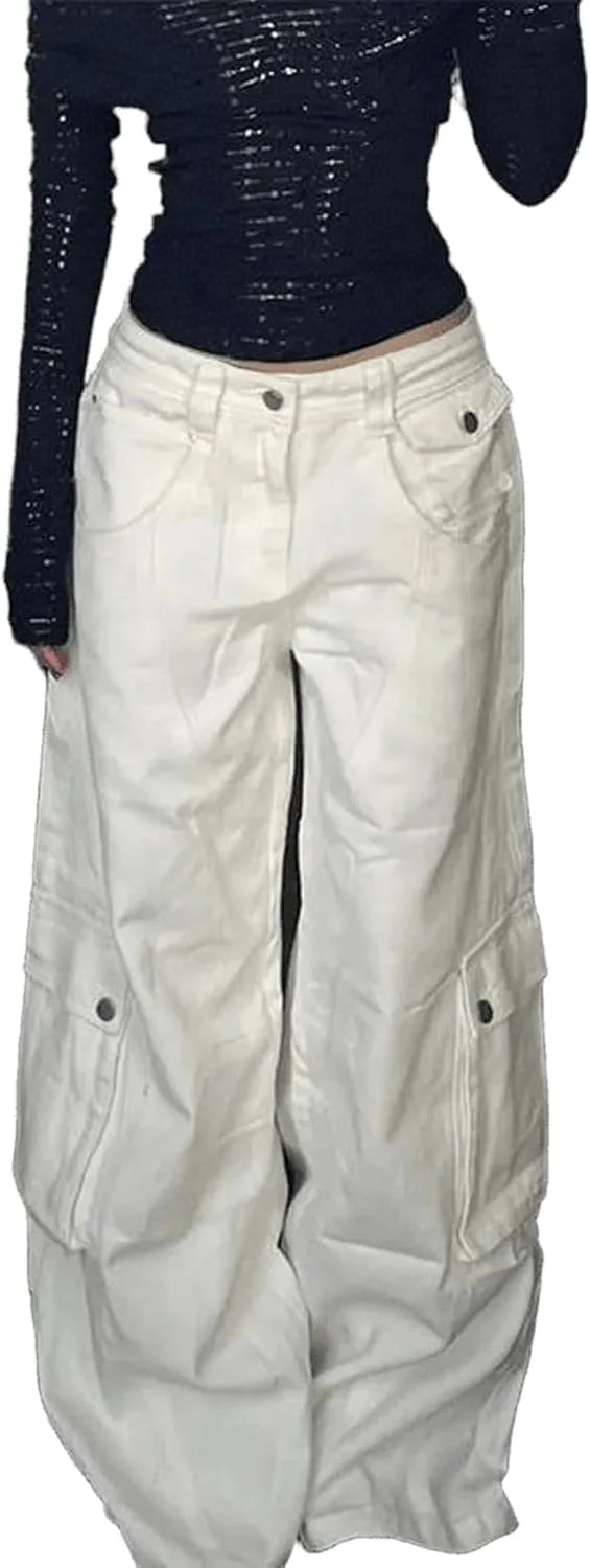 

Американские ретро белые рабочие джинсы для женщин loose high waist LREUIP