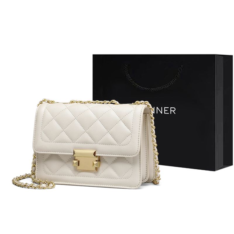 

C°BANNER Кожаная сумка через плечо, женская черная Crossbody Bag, Diamond Pattern White-11888