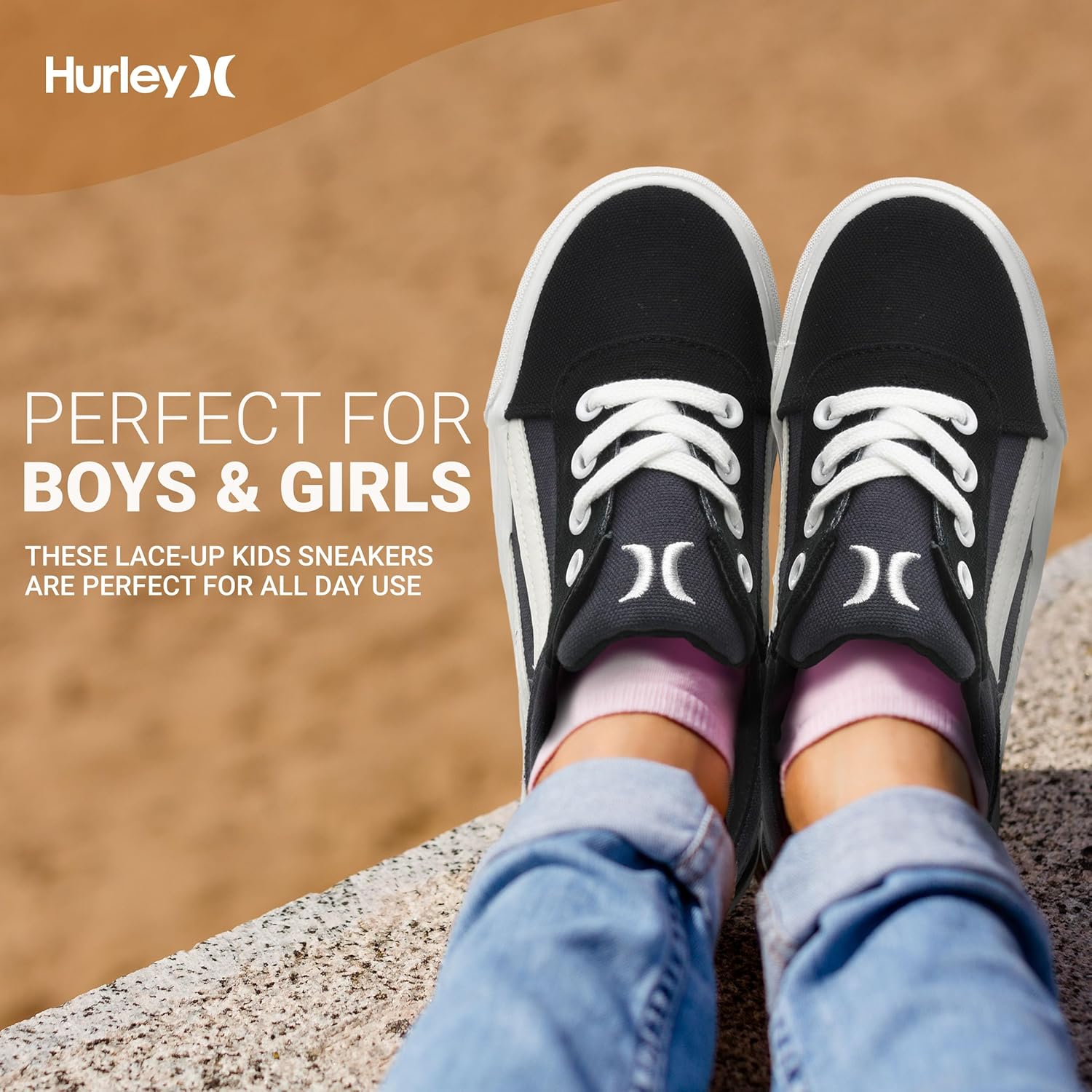 Кеды Hurley Boardy Kids с шнуровкой - низкие кроссовки для скейтборда для детей, спортивная обувь для мальчиков и девочек, белый/черный/серый — фото 3