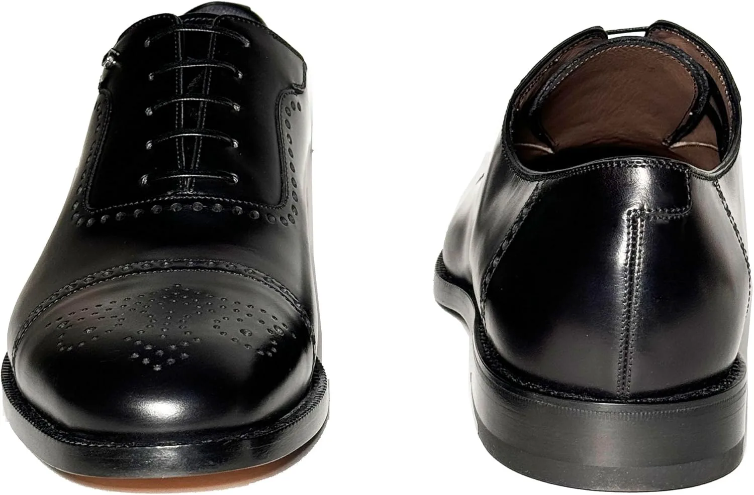 Мужские классические туфли Oxford Ferragamo LANNON черные из кожи с кап-то носком и брогированием, Gancini, Nero, черный — фото 2