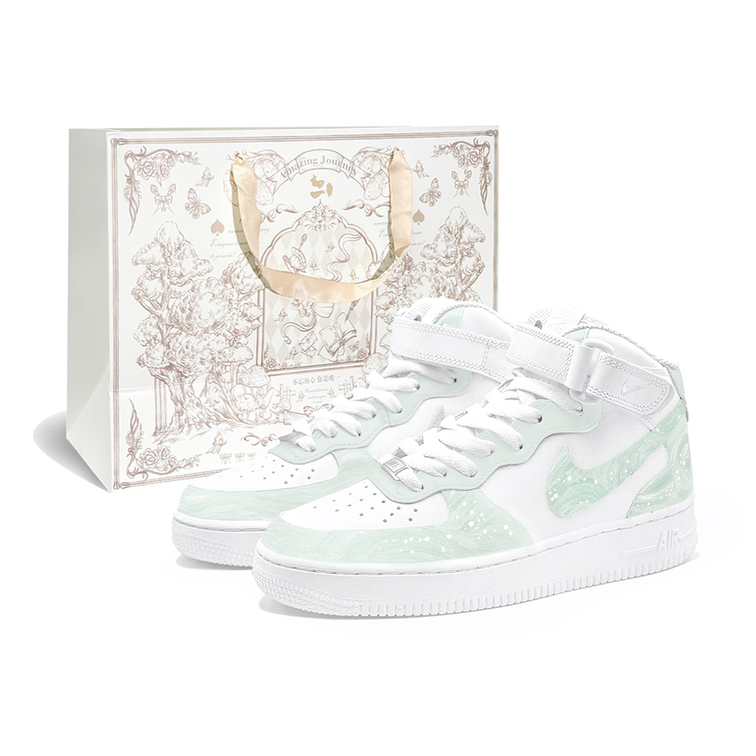 

Кроссовки Air Force 1 Shopping Bag, Spring's Eve X New Year's Culture, устойчивые к истиранию, mid top, для скейтбординга Nike, зеленый