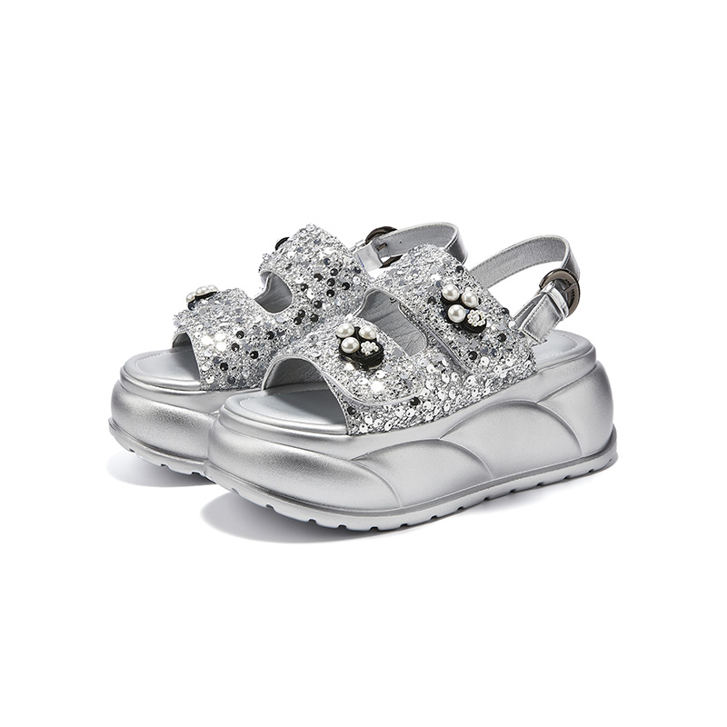 ST&SAT Женские сандалии на одной застежке серебристые, цвет Silver — фото 4