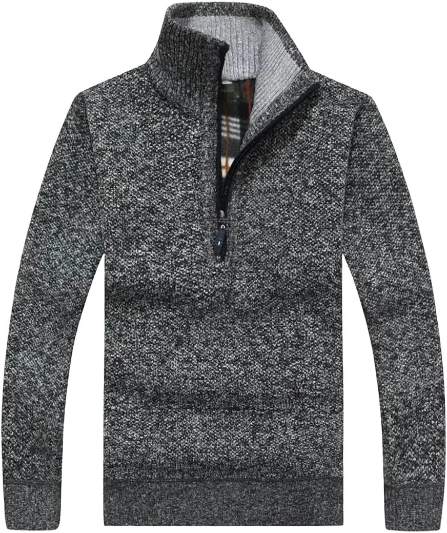 

Мужской вязаный свитер-полузип с высоким воротником, slim fit, из шерсти