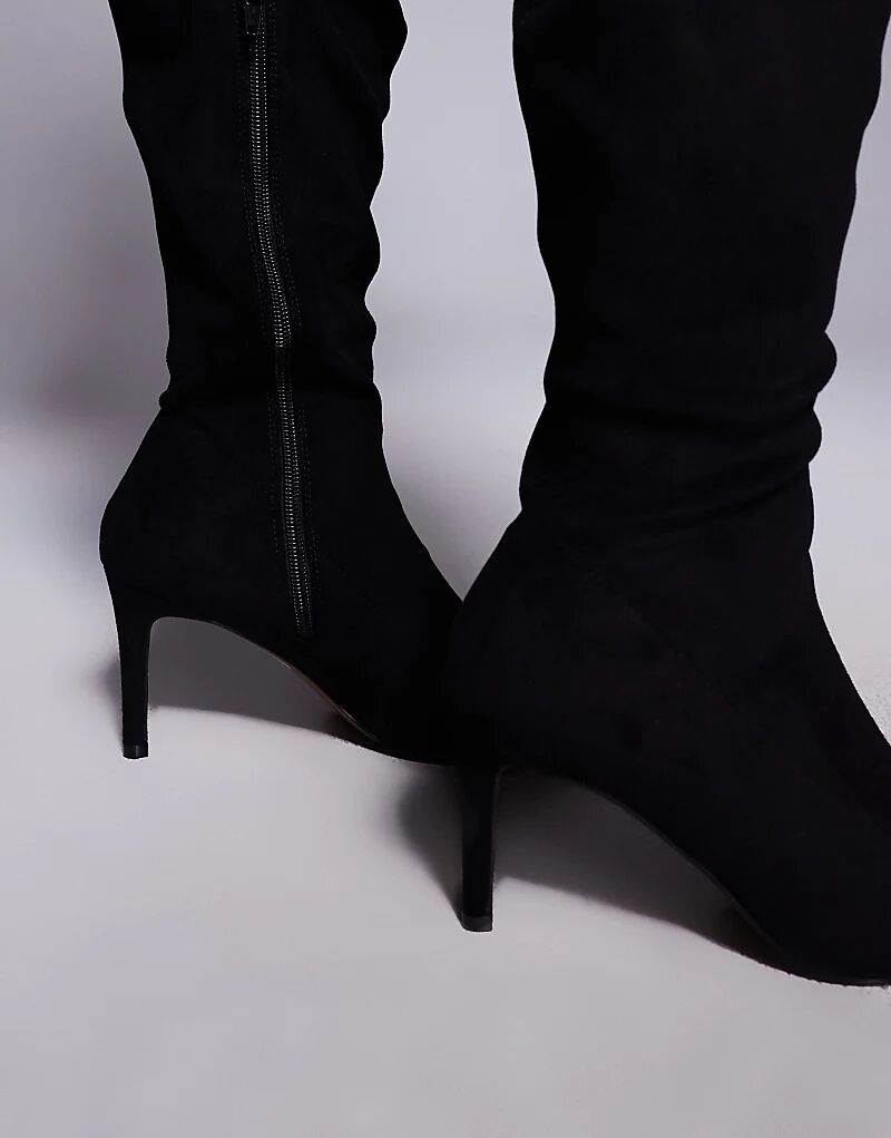 Черные сапоги выше колена на высоком каблуке от ASOS DESIGN Curve Kalani — фото 2