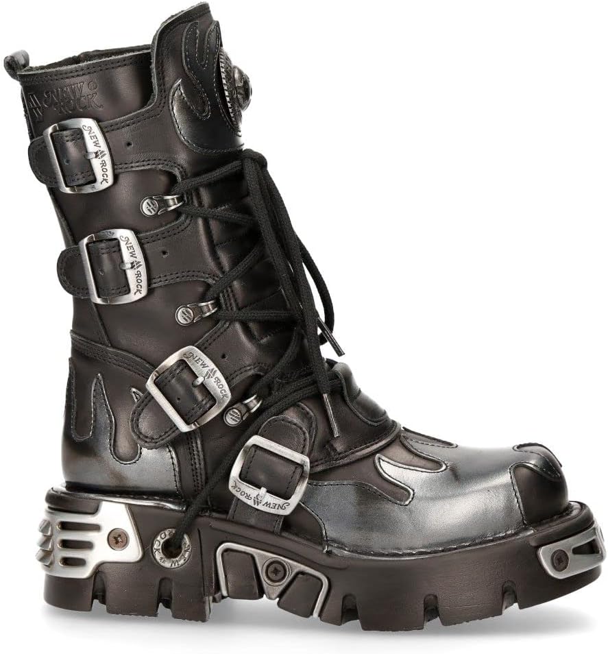 Ботинки NEW ROCK 591 Flame из металлической кожи для мужчин, готик, панк, байкерская мода, черный — фото 3