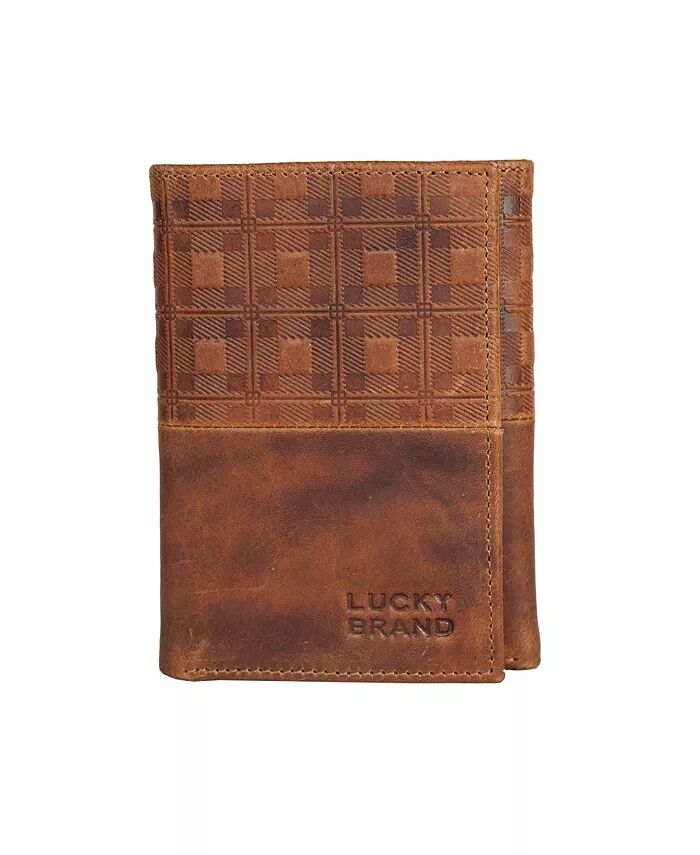 

Мужской кожаный кошелек с тиснением в клетку, тройного сложения Lucky Brand, коричневый