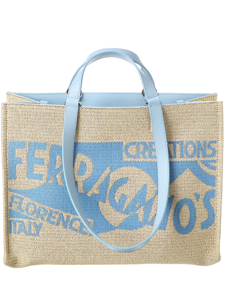 

Сумка-тоут Ferragamo Logo Medium из кожи и холста Salvatore Ferragamo, бежевый
