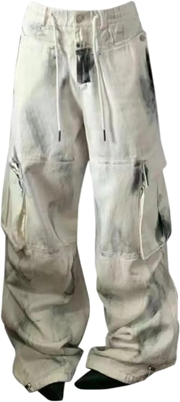 

Женские джинсы Y2K ретро с несколькими карманами, водная стирка, свободные, прямые MEOKIM