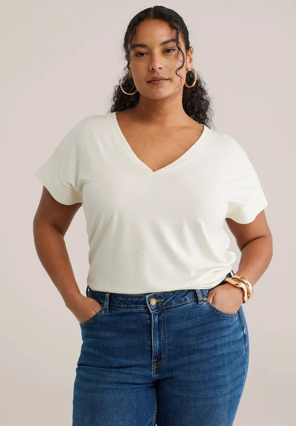 

Базовая футболка curve We Fashion, Beige, Серый, Базовая футболка curve We Fashion, Beige