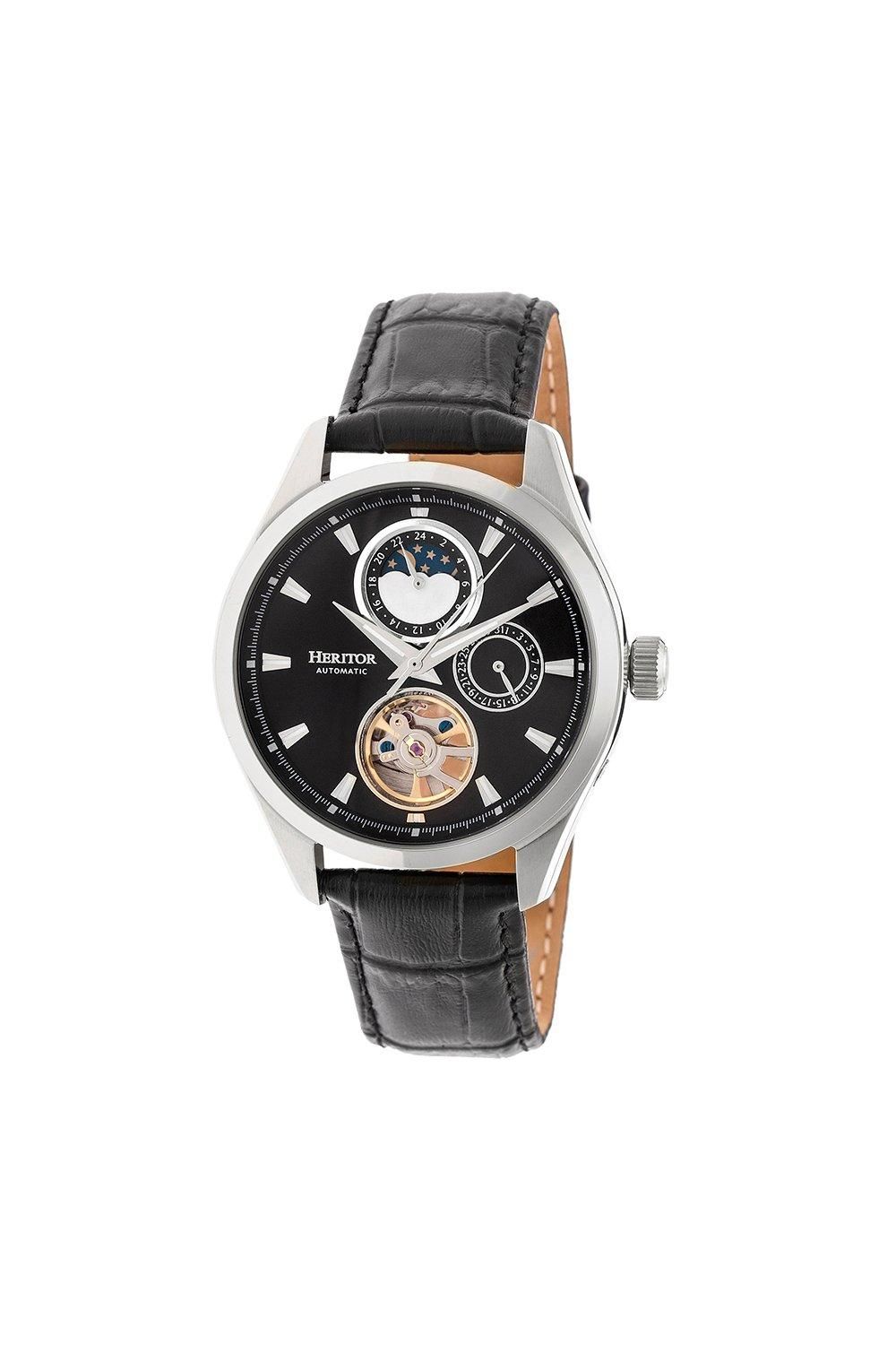 

Часы Heritor Automatic Sebastian Semi-Skeleton с кожаным ремешком, серебряный